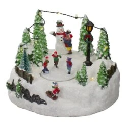 Northlight 9" Lighted Christmas Scene With Moving Skaters & Snowman