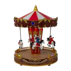 Northlight 11" Red & White LED Animated Christmas Carousel With Horses