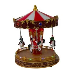 Northlight 11" Red & White LED Animated Christmas Carousel With Horses -Michaels Store D676307S 3