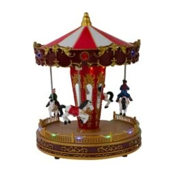 Northlight 11" Red & White LED Animated Christmas Carousel With Horses -Michaels Store D676307S 4