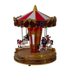 Northlight 11" Red & White LED Animated Christmas Carousel With Horses -Michaels Store D676307S 5