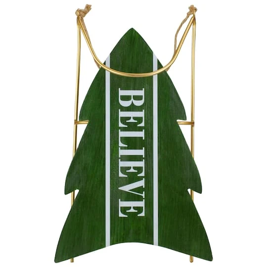 Northlight 18.25'' Green Wooden Believe Christmas Snow Sled Decoration 2 Northlight 18.25'' Green Wooden Believe Christmas Snow Sled Decoration - Image 2