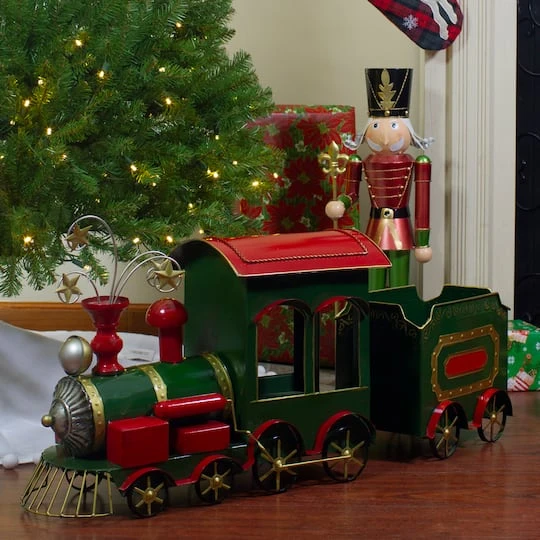 Northlight 34'' Green, Red And Gold Metal Train Figurine Tabletop Christmas Decoration 3 Northlight 34'' Green, Red And Gold Metal Train Figurine Tabletop Christmas Decoration - Image 3