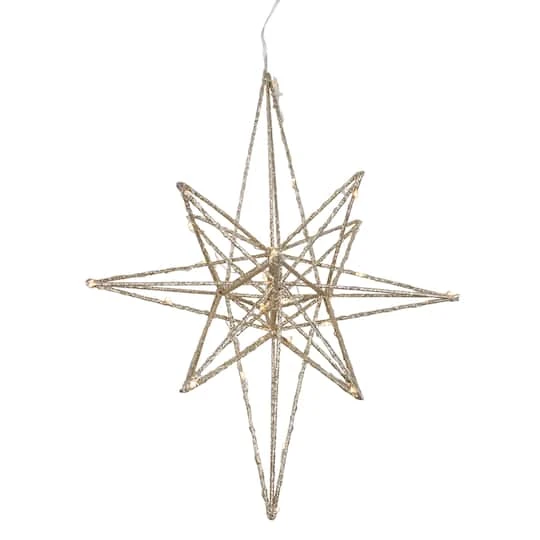Northlight 12'' Warm White LED Lighted B/O Gold Glittered Geometric Star Christmas Decoration 2 Northlight 12'' Warm White LED Lighted B/O Gold Glittered Geometric Star Christmas Decoration - Image 2