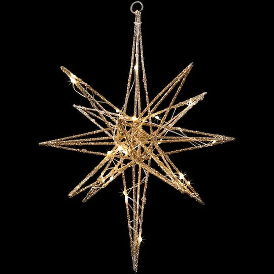 Northlight 12'' Warm White LED Lighted B/O Gold Glittered Geometric Star Christmas Decoration 6 Northlight 12'' Warm White LED Lighted B/O Gold Glittered Geometric Star Christmas Decoration - Image 6