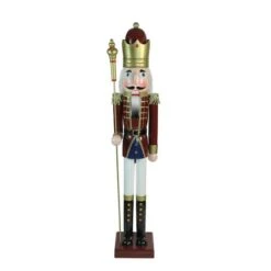 Northlight 48'' Brown And White Wooden Christmas Nutcracker King With Scepter Decoration