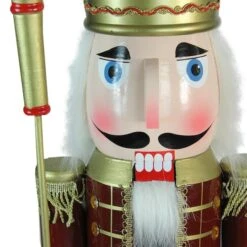 Northlight 48'' Brown And White Wooden Christmas Nutcracker King With Scepter Decoration -Michaels Store D676331S 2
