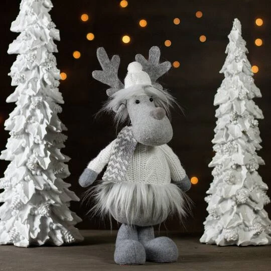 Northlight 12.5'' Gray And White Standing Moose Tabletop Christmas Decoration 3 Northlight 12.5'' Gray And White Standing Moose Tabletop Christmas Decoration - Image 3