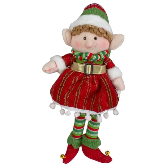 Northlight 14'' Red And Green Plush Jingle Bell Girl Elf Christmas Figure 2 Northlight 14'' Red And Green Plush Jingle Bell Girl Elf Christmas Figure - Image 2