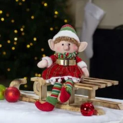 Northlight 14'' Red And Green Plush Jingle Bell Girl Elf Christmas Figure 8 Northlight 14'' Red And Green Plush Jingle Bell Girl Elf Christmas Figure -Michaels Store D676334S 2