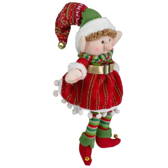 Northlight 14'' Red And Green Plush Jingle Bell Girl Elf Christmas Figure 4 Northlight 14'' Red And Green Plush Jingle Bell Girl Elf Christmas Figure - Image 4