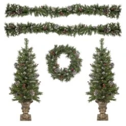 Northlight 5-Piece Pre-Lit Norwich Pine Artificial Christmas Entryway Set