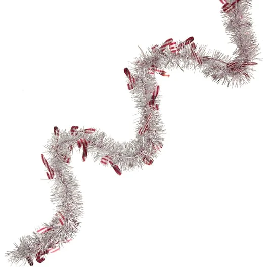 Northlight 50ft. Silver Christmas Candy Cane Wrapped Tinsel Garland 2 Northlight 50ft. Silver Christmas Candy Cane Wrapped Tinsel Garland - Image 2