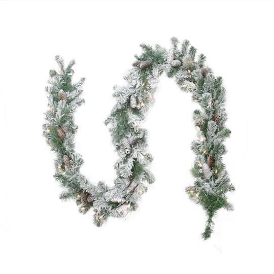 Northlight 9ft. Pre-Lit Flocked Victoria Pine Christmas Garland 1 Northlight 9ft. Pre-Lit Flocked Victoria Pine Christmas Garland