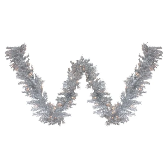 Northlight 9ft. Pre-Lit Silver Tinsel Christmas Garland 1 Northlight 9ft. Pre-Lit Silver Tinsel Christmas Garland
