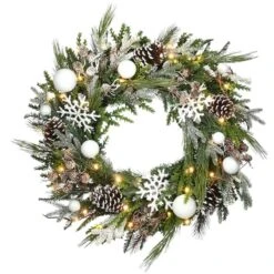 Alpine Collection 30" Warm White LED Decorated Wreath
