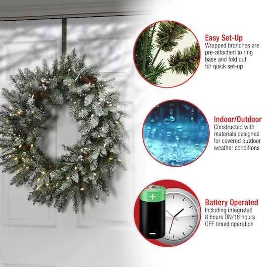 30" LED Snowy Morgan Spruce Wreath 7 30" LED Snowy Morgan Spruce Wreath - Image 7