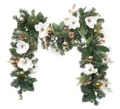 9ft. Pre-Lit Artificial White & Gold Magnolia Christmas Garland White Gold Magnolia 11 9ft. Pre-Lit Artificial White & Gold Magnolia Christmas Garland White Gold Magnolia -Michaels Store D754392S 1