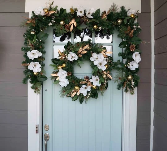 9ft. Pre-Lit Artificial White & Gold Magnolia Christmas Garland White Gold Magnolia 7 9ft. Pre-Lit Artificial White & Gold Magnolia Christmas Garland White Gold Magnolia - Image 7