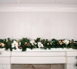 9ft. Pre-Lit Artificial White & Gold Magnolia Christmas Garland White Gold Magnolia 13 9ft. Pre-Lit Artificial White & Gold Magnolia Christmas Garland White Gold Magnolia -Michaels Store D754392S 6