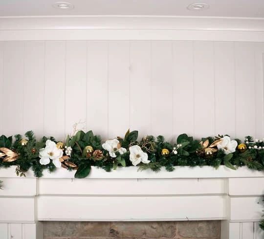 9ft. Pre-Lit Artificial White & Gold Magnolia Christmas Garland White Gold Magnolia 6 9ft. Pre-Lit Artificial White & Gold Magnolia Christmas Garland White Gold Magnolia - Image 6
