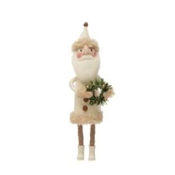 Hello Honey® 11" Cream Wool Felt Santa With Jingle Bell Buttons & Wreath