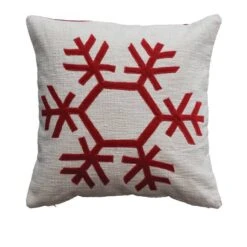Hello Honey® Cream & Red Embroidered Snowflake Pillow