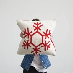 Hello Honey® Cream & Red Embroidered Snowflake Pillow -Michaels Store D758828S 2