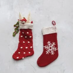 Hello Honey® 20" Red & Cream Snowflake Cotton Knit Stocking -Michaels Store D758829S 2