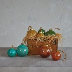 Hello Honey® 4" Green Hand-Marbled Glass Ball Ornament With Leather Hanger -Michaels Store D758845S 2