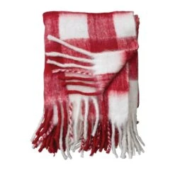 Hello Honey® Red & White Plaid Woven Acrylic Throw With Fringe