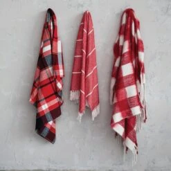 Hello Honey® Red & White Plaid Woven Acrylic Throw With Fringe -Michaels Store D758850S 2