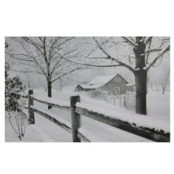 Northlight Snowy Winter Cabin Fiber Optic Lighted Canvas Wall Art
