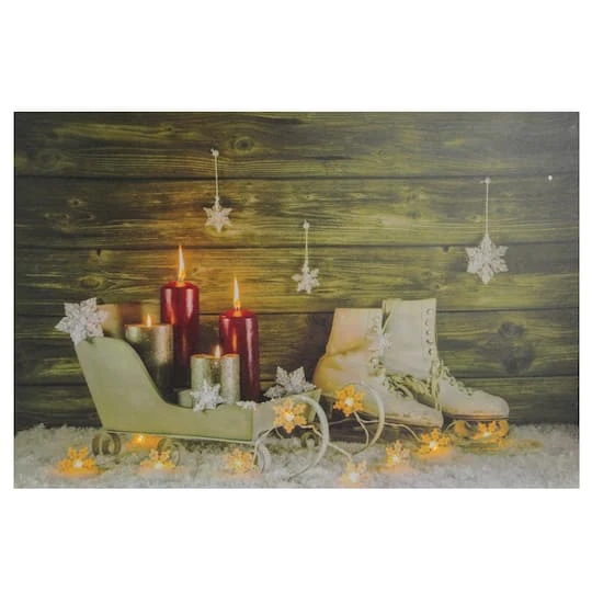 Northlight Christmas Ice Skates & Sleigh LED Lighted Canvas Wall Art 2 Northlight Christmas Ice Skates & Sleigh LED Lighted Canvas Wall Art - Image 2
