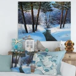 Designart Christmas Forest With River & Trees IIICanvas Wall Art