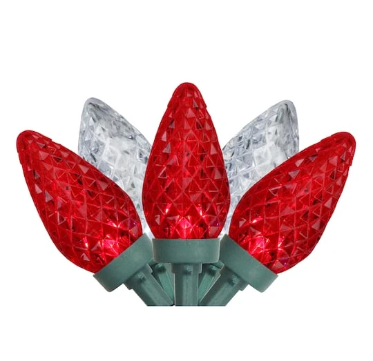 Northlight 100ct. Faceted LED C9 Christmas String Lights Red/Pure White 2 Northlight 100ct. Faceted LED C9 Christmas String Lights Red/Pure White - Image 2